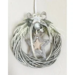 künstlicher Weihnachtskranz in grau/ grün für außen und innen