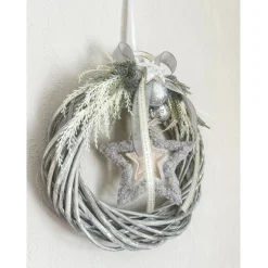 künstlicher Weihnachtskranz in grau/ grün für außen und innen