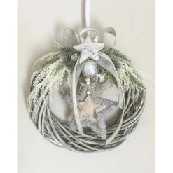 künstlicher Weihnachtskranz in grau/ grün für außen und innen