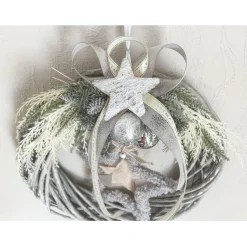 künstlicher Weihnachtskranz in grau/ grün für außen und innen