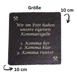 Kommaregeln aus dem RuhrPott auf Schiefer-Untersetzer mit Lasergravur – personalisierbar