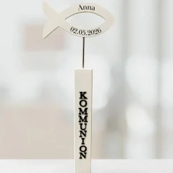Kommunion Deko Fisch-Aufsteller Holz - Stele Fisch - Fisch Konfirmation Firmung Taufe - Aufsteller Tür - handgefertigt