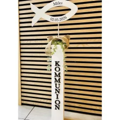 Kommunion Deko Fisch-Aufsteller Holz - Stele Fisch - Fisch Konfirmation Firmung Taufe - Aufsteller Tür - handgefertigt