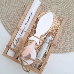 Kommunion Geldgeschenk Kommunionsgeschenk Geschenkset Fisch Var. 2 Kerzenhalter rund Reagenzglas Jungen Mädchen Kommunio