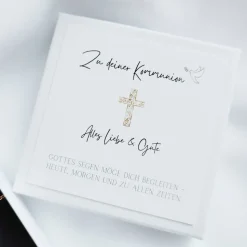 Kommunion Geschenk Mädchen – Armband mit Karte & Geschenkbox aus Edelstahl - Kommunionsgeschenk