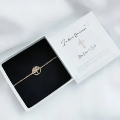 Kommunion Geschenk Mädchen – Armband mit Karte & Geschenkbox aus Edelstahl - Kommunionsgeschenk