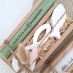 Kommunion Kommunionsgeschenk zwei Fische Kerzenhalter rund Geschenkset für Jungen und Mädchen Kommunionskerze Kerzenset