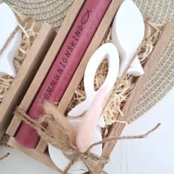 Kommunion Kommunionsgeschenk zwei Fische Kerzenhalter rund Geschenkset für Jungen und Mädchen Kommunionskerze Kerzenset