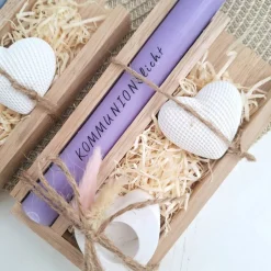Kommunion Kommunionsgeschenk Dekoherz Kerzenhalter Herz Geschenkset für Jungen und Mädchen Kommunionskerze Kerzenset
