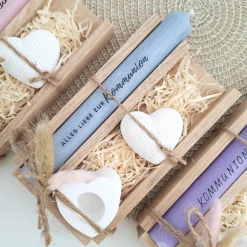 Kommunion Kommunionsgeschenk Dekoherz Kerzenhalter Herz Geschenkset für Jungen und Mädchen Kommunionskerze Kerzenset