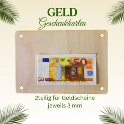 Kommunion-Geldgeschenkkarten aus Birkenholz, 2teilig, 1teilig, Lasergravur, personalisierbar