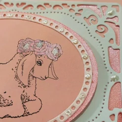 Kommunionkarte Lamm mit rosa Rosen edel verspielt