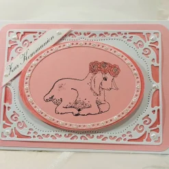 Kommunionkarte Lamm mit rosa Rosen edel verspielt