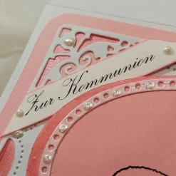 Kommunionkarte Lamm mit rosa Rosen edel verspielt