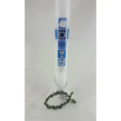 Kommunionkerze blau , Kreuz , modern , mit Kelch