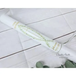 Kommunionkerze Fisch & Kreuz mit Gold-Eukalypthus