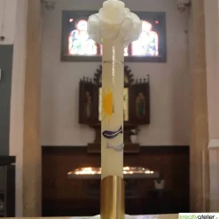 Kommunionkerze Fisch blau, Sonne, Kreuz aus Bienenwachs, handverziert und -geknetet, Kommunionkerze Jungen und Mädchen