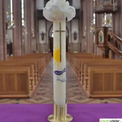 Kommunionkerze Fisch blau, Sonne, Kreuz aus Bienenwachs, handverziert und -geknetet, Kommunionkerze Jungen und Mädchen
