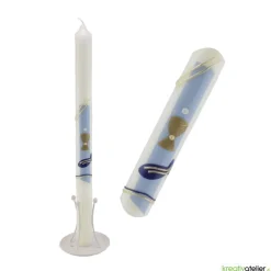 Kommunionkerze Fisch blau mit goldenem Kelch, handverziert, Kommunionkerze mit Namen und Datum, Kommunionkerze für Junge