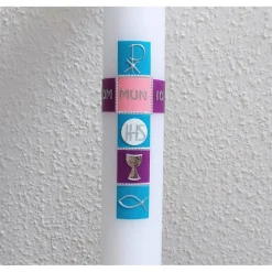 Kommunionkerze für Mädchen, beere, hellblau