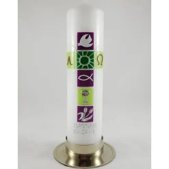 Kommunionkerze grün, lila, für Mädchen