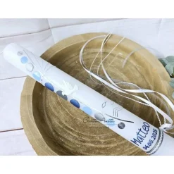 Kommunionkerze Kreuz mit Kreise in Blau-Silber mit christlichen Symbolen Taube, Fische und Wasser