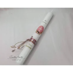 Kommunionkerze mit Kreuz und Blätter in Altrosa-Gold