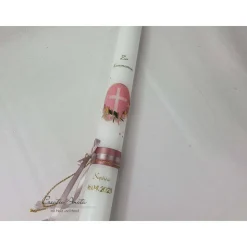 Kommunionkerze mit Kreuz und Blätter in Altrosa-Gold