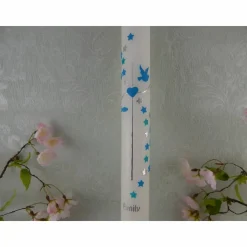 Kommunionkerze Taufkerze lang Mädchen Jungen blau silber Sterne Name Datum individualisierbar