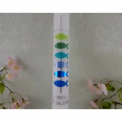 Kommunionkerze Taufkerze lang Mädchen Jungen bunt silber Kreuz Fische Name Datum individualisierbar