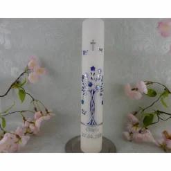 Kommunionkerze Taufkerze lang Mädchen Lebensbaum lila silber Baum des Lebens Kreuz Schmetterlinge Name Datum individualisierbar