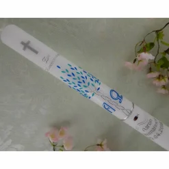 Kommunionkerze Taufkerze lang Jungen Lebensbaum blau silber Baum des Lebens Kreuz Fisch Alfa Omega Name Datum individualisierbar 400/40 mm