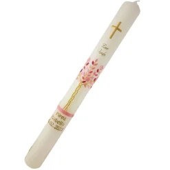 Kommunionkerze Taufkerze lang Mädchen Lebensbaum rosa gold Baum des Lebens Kreuz  Name Datum individualisierba