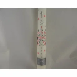 Kommunionkerze Taufkerze lang Mädchen Lebensbaum rosa silber Baum des Lebens Kreuz Sterne Name Datum individualisierbar 400/40 mm