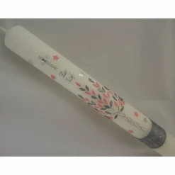 Kommunionkerze Taufkerze lang Mädchen Lebensbaum rosa silber Baum des Lebens Kreuz Sterne Name Datum individualisierbar 400/40 mm