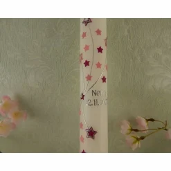 Kommunionkerze Taufkerze lang Mädchen Jungen bunt silber Sterne Name Datum individualisierbar