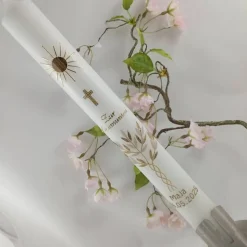 Kommunionkerze Taufkerze lang  Lebensbaum  gold Jungen Mädchen Wachsverziert 40x4 cm TKR1525