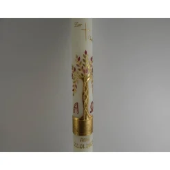 Kommunionkerze Taufkerze lang Mädchen Lebensbaum rosa gold Baum des Lebens Kreuz Regenbogen Name Datum individualisierbar 400/40 mm