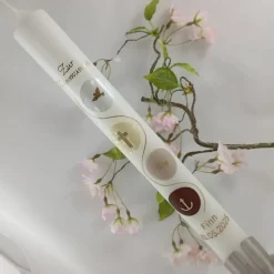 Kommunionkerze Taufkerze lang christliche Symbole Mädchen Jungen Name Datum individualisierbar 400/40 mm