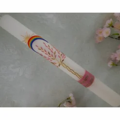 Kommunionkerze Taufkerze lang Mädchen Lebensbaum rosa gold Baum des Lebens Kreuz Regenbogen Name Datum individualisierbar 400/40 mm