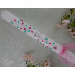 Kommunionkerze Taufkerze lang Mädchen Jungen bunt silber Sterne Name Datum individualisierbar