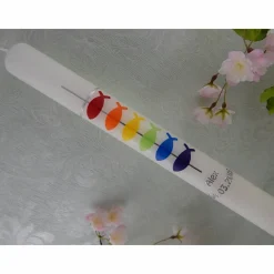Kommunionkerze Taufkerze lang Mädchen Jungen bunt silber Kreuz Fische Name Datum individualisierbar