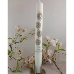 Kommunionkerze Taufkerze lang christliche Symbole Mädchen Jungen Name Datum individualisierbar 400/40 mm