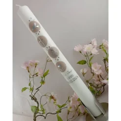 Kommunionkerze Taufkerze lang christliche Symbole Mädchen Jungen Name Datum individualisierbar 400/40 mm
