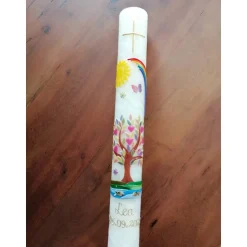 Kommunionkerze, Taufkerze, Lebensbaum, Mädchen, Jungen, Kreuz, Sonne, Regenbogen, Schmetterling, 25 % Bienenwachs, handg