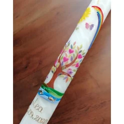 Kommunionkerze, Taufkerze, Lebensbaum, Mädchen, Jungen, Kreuz, Sonne, Regenbogen, Schmetterling, 25 % Bienenwachs, handg