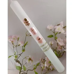 Kommunionkerze Taufkerze lang christliche Symbole Fisch Kreuz Baum Mädchen  Name Datum individualisierbar 400/40 mm