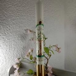 Kommunionkerze Taufkerze lang Lebensbaum Baum Jungen Name Datum individualisierbar 400/40 mm