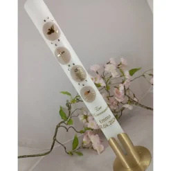 Kommunionkerze Taufkerze lang christliche Symbole Mädchen Jungen Name Datum individualisierbar 400/40 mm