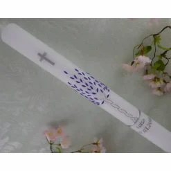 Kommunionkerze Taufkerze lang Mädchen Jungen Lebensbaum flieder silber Baum des Lebens Kreuz  Name Datum individualisierbar 400/40 mm